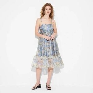 NWT-Wild Fable Floral Blue and Cream Midi Dress- XXS
